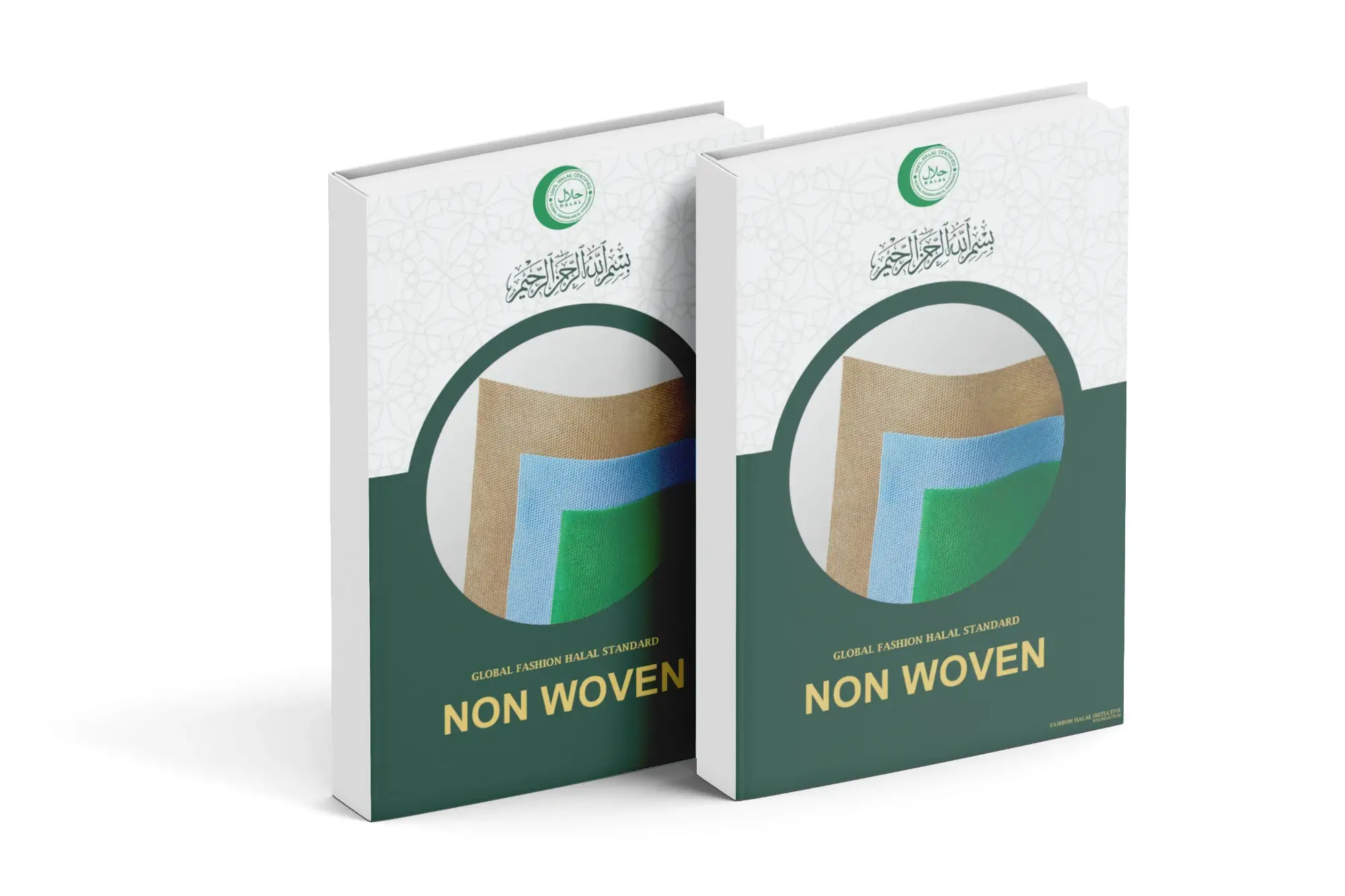 Global Fashion Halal Standard guidebook for Non Woven, featuring a modern green and white design with a focus on halal compliance in non woven